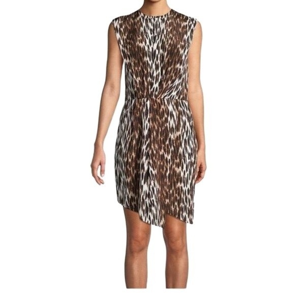 L'AGENCE Animal Print Cinched Waist Asymmetric Sleeveless Dress Size 2 - Picture 12 of 16
